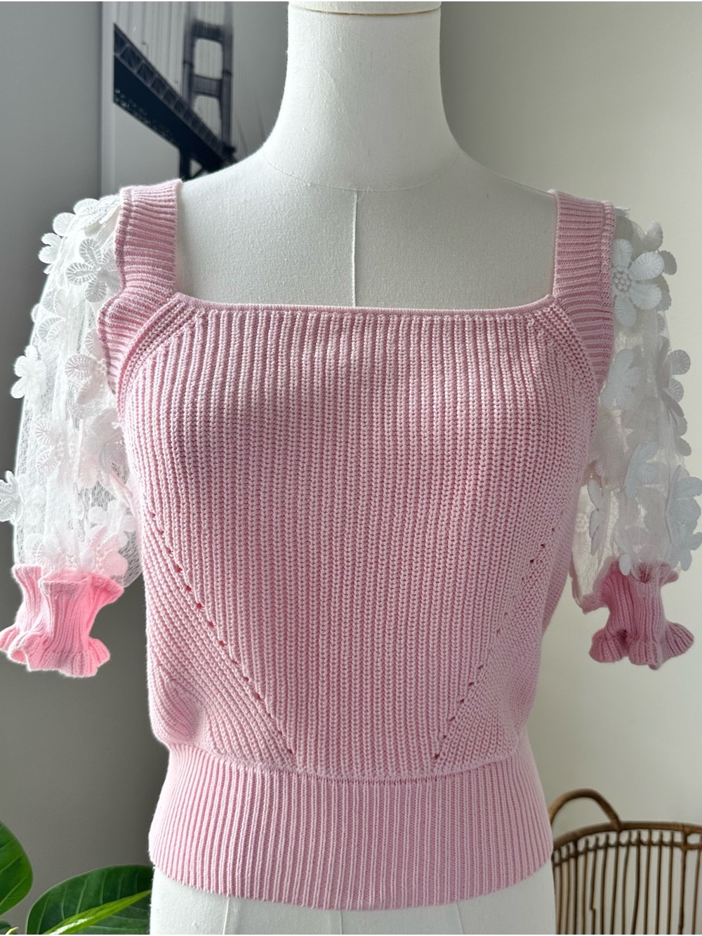 So Me Pink Ribbed Knit Top with Label Detail